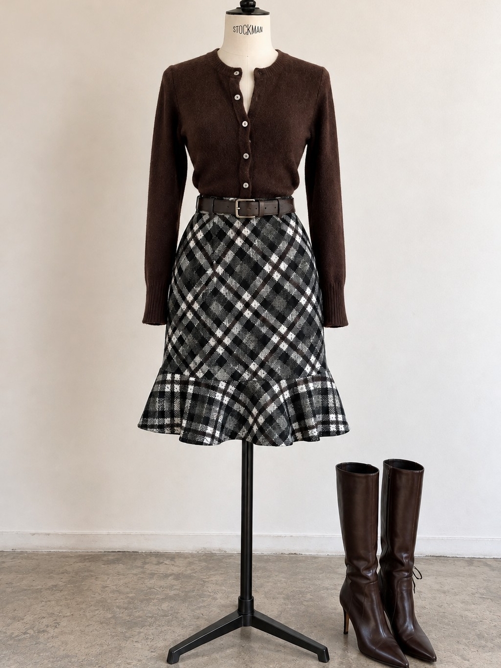 Vintage Plaid Ruffled Hem Women's Skirt - Black and Gray